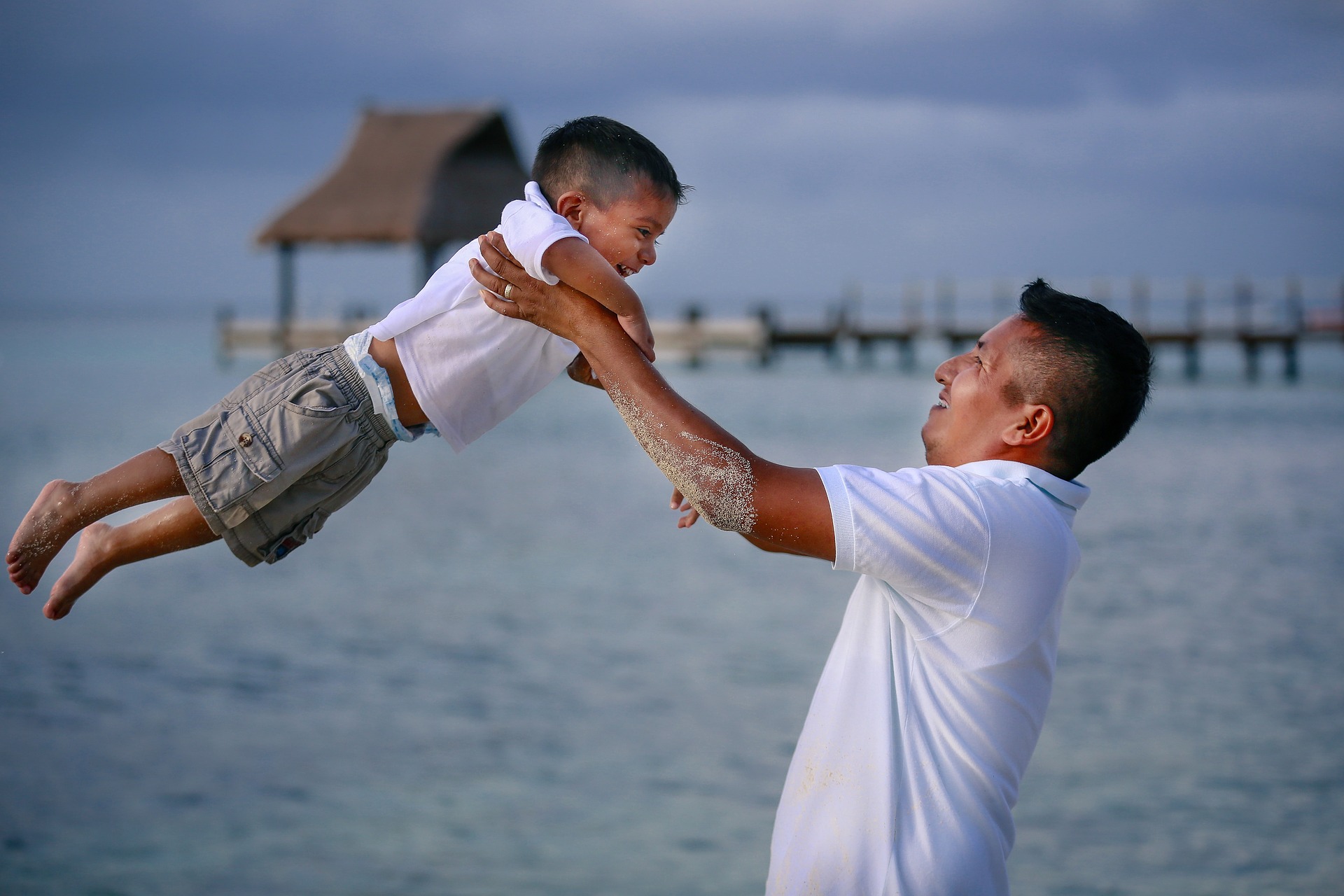 father son on beach